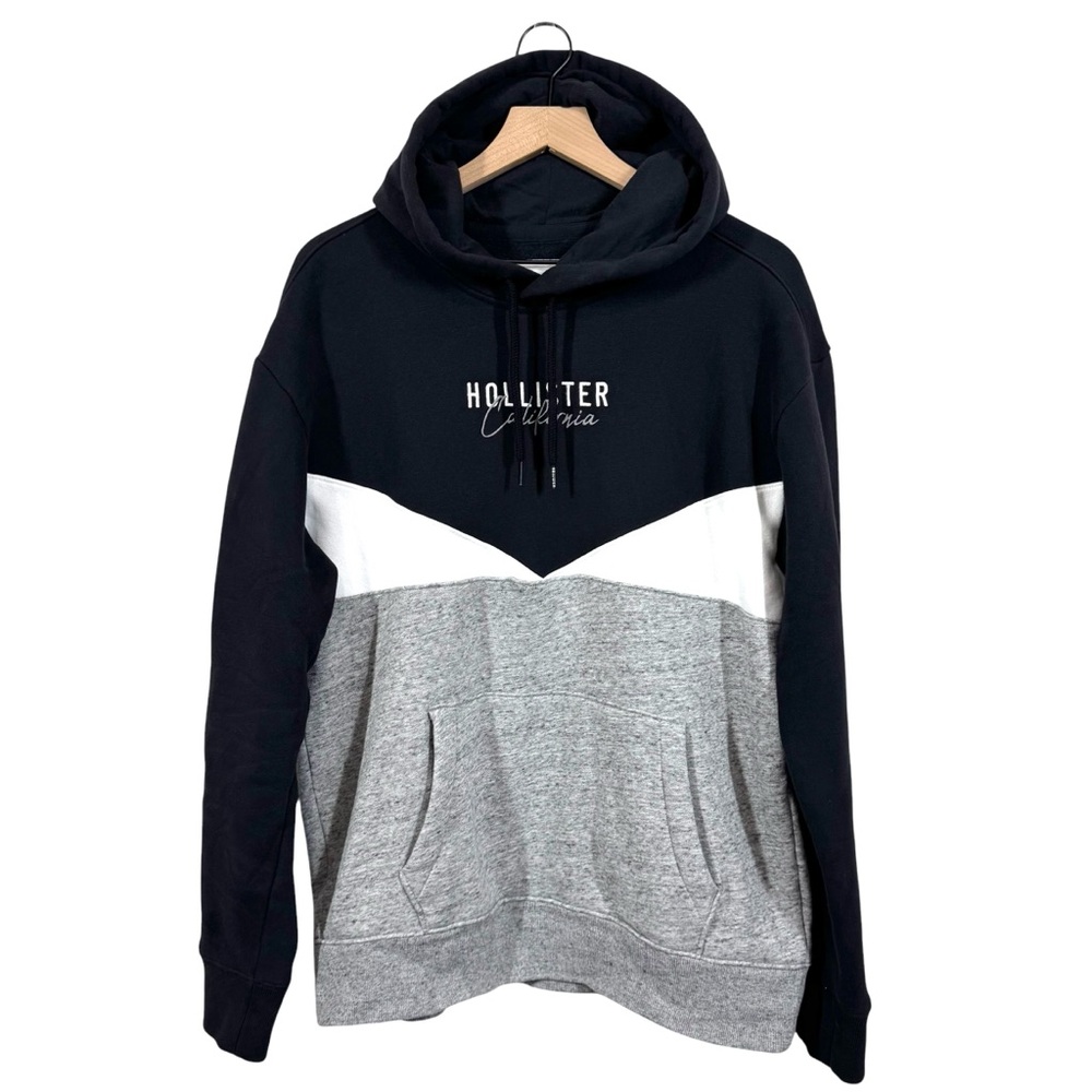 Hollister Mens Embroiderd Spellout Logo Hoodie Size L Pullover Preppy Lounge